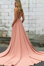 Load image into Gallery viewer, Modest Pink Long Open Back Simple Cheap Elegant Prom Dresses Evening Dresses