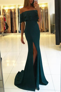 2023 Mermaid  Boat Neck Evening Dresses With Slit Sweep Train