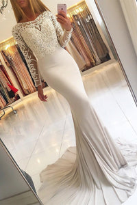 2023 V Neck Long Sleeves Prom Dresses Mermaid Spandex With Applique And Beads