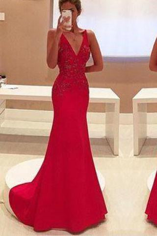 Amazing Mermaid Prom Dress Red Long Chiffon Lace Modest Evening Dresses For Senior Teens RS839