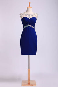 2024 Sexy Sheath/Column Homecoming Dresses Scoop Short/Mini Open Back With Beads