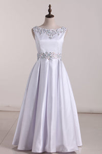 2024 New Arrival Scoop With Beading Satin Flower Girl Dresses