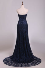 Load image into Gallery viewer, 2024 Evening Dresses Sweetheart Dark Navy Lace Sweep Train Mermaid