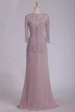 Load image into Gallery viewer, 2024 Ruched And Beaded Mother Of The Bride Dresses 3/4 Length Sleeves Sheath Chiffon
