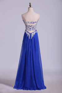 2024 Open Back Prom Dress Sweetheart Dark Royal Blue Chiffon With Applique