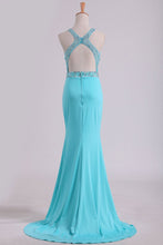 Load image into Gallery viewer, 2024 Open Back Scoop With Beading And Slit Spandex Prom Dresses