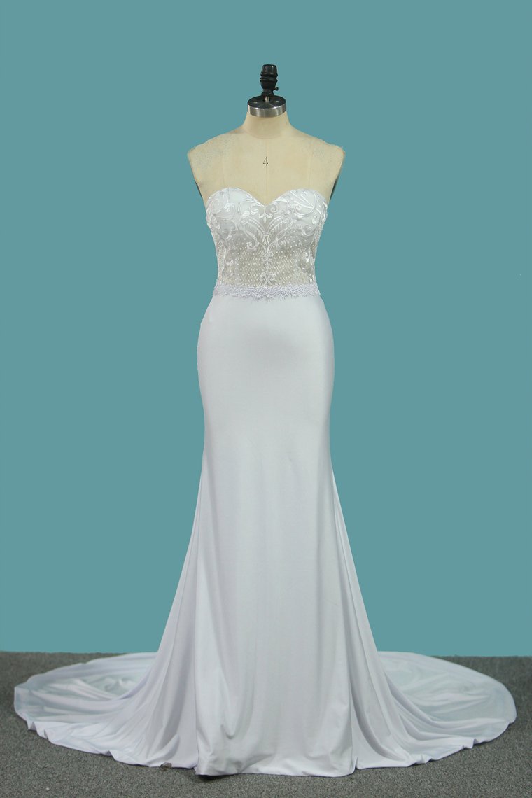 2024 Mermaid Sweetheart Wedding Dresses Spandex & Lace Sweep Train