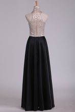 Load image into Gallery viewer, 2024 Prom Dresses High Neck Beaded Bodice Satin A Line Floor Length
