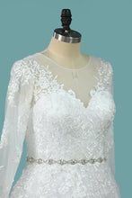 Load image into Gallery viewer, 2024 Wedding Dresses Scoop A Line With Beaded Belt Tulle With Appliques Sweep Train