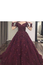 Load image into Gallery viewer, 2024 Prom Dress V Neck A Line Floor Length Tulle Skirt With Appliques