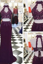 Load image into Gallery viewer, Beading Appliques Halter Stretch Satin Two Pieces Prom Dresses 2024 RS667