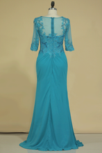 Load image into Gallery viewer, 2024 Scoop With Applique &amp; Beads Mother Of The Bride Dresses Chiffon Mid-Length Sleeves