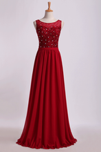 Load image into Gallery viewer, 2024 Bateau Prom Dresses A Line Floor Length With Embroidery&amp;Beads Chiffon&amp;Tulle