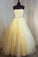 A Line Yellow Strapless Tulle Lace Appliques Prom Dresses, Party SRS20389