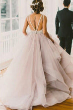 Load image into Gallery viewer, 2023 A line Scoop Neckline Organza Long Custom Affordable Open Back Wedding SRS10002