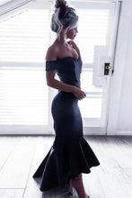Load image into Gallery viewer, Charming Simple Mermaid Long Off The Shoulder Navy Blue Prom Dresses