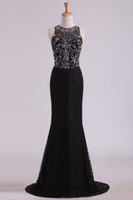 Load image into Gallery viewer, 2024 New Arrival Scoop Prom Dresses Mermaid Beaded Bodice Sweep Train Lace