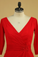 2024 Red Plus Size Mother Of The Bride Dresses V Neck 3/4 Length Sleeve Spandex With Beads Mermaid