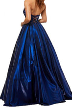 Load image into Gallery viewer, A Line Royal Blue Satin Sweetheart Strapless Prom Dresses with Pockets, Evening Dress SRS15553