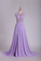 2024 See-Through Scoop A Line Sweep Train Prom Dresses With Applique And Slit
