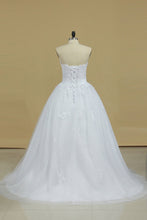 Load image into Gallery viewer, 2024 New Arrival Strapless With Applique And Sash Tulle Court Train Wedding Dresses