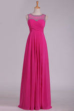 Load image into Gallery viewer, 2024 Prom Dresses Scoop Chiffon With Beads And Ruffles Floor Length A Line