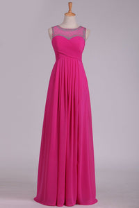 2024 Prom Dresses Scoop Chiffon With Beads And Ruffles Floor Length A Line