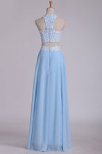 Load image into Gallery viewer, 2024 A Line Halter Two Pieces Chiffon With Applique Prom Dresses