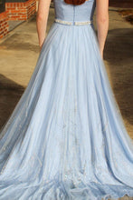Load image into Gallery viewer, Newest Long Sky Blue Strapless Elegant Prom Dresses Cute Dresses