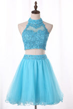 Load image into Gallery viewer, 2023 Two Pieces Homecoming Dresses A Line Tulle With Beading And Appliques
