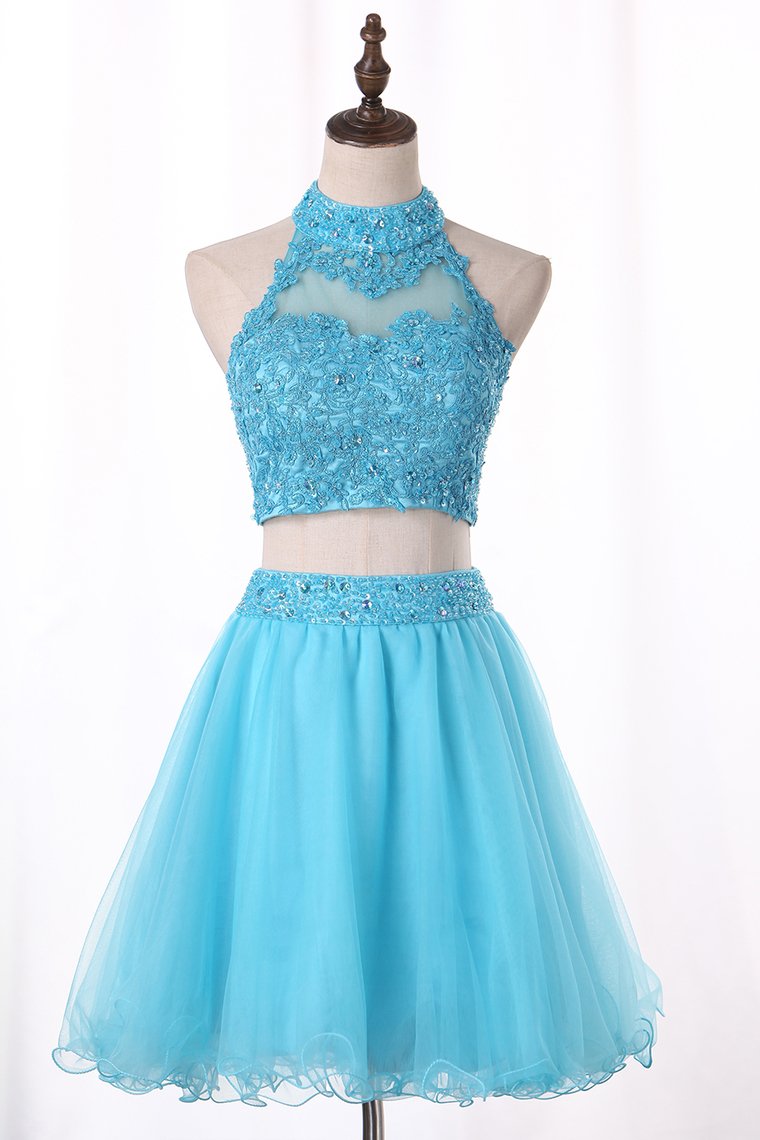 2023 Two Pieces Homecoming Dresses A Line Tulle With Beading And Appliques
