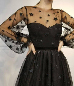 Cute Long Sleeve Tulle Above Knee Homecoming Dresses with Stars Short Dresses RS780