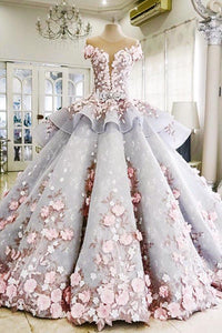 Pretty Flowers Quinceanera Dresses Ball Gown Long Backless Wedding Gowns RS357