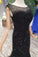 Mermaid Black Sequins Tulle Bodice Prom Dresses with Straps Long Evening Formal Dress RS797