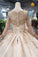 Princess Long Sleeve Ball Gown Scoop With Applique Beads Lace up Prom Dresses RS790
