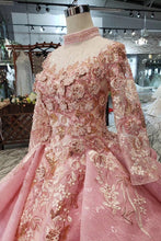 Load image into Gallery viewer, Long Sleeve Ball Gown High Neck With Lace Applique Beads Lace up Prom Dresses RS793
