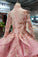 Long Sleeve Ball Gown High Neck With Lace Applique Beads Lace up Prom Dresses RS793
