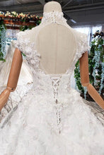 Load image into Gallery viewer, New Arrival Wedding Dresses Cap Sleeves High Neck Ball Gown With Appliques RS794
