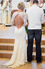 Load image into Gallery viewer, 2024 Long Sleeve Lace Open Back Mermaid Long Custom Affordable Wedding Dresses RS348