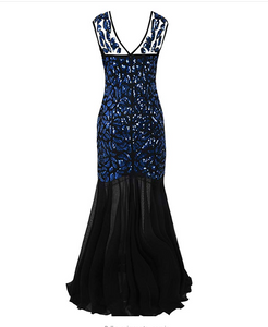 Navy Blue Sequin Gatsby Maxi Long Evening Prom Dresses RS203