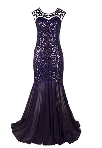 Navy Blue Sequin Gatsby Maxi Long Evening Prom Dresses RS203