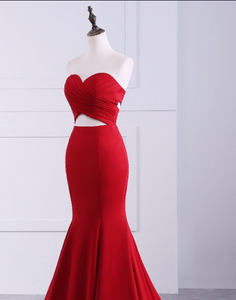 Gorgeous Strapless Sweetheart Sleeveless Open Back Mermaid Red Long Prom Dresses RS768