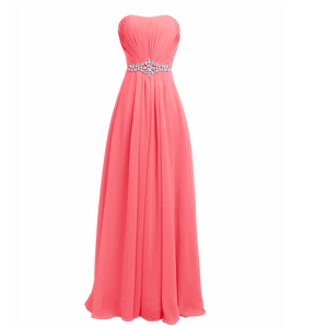Cheap Classy Mint A-line Strapless Beading Chiffon Sleeveless Pleat Long Prom Dresses RS774