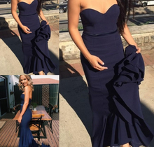 Load image into Gallery viewer, Simple Sweetheart Navy Blue Mermaid Prom Dress with Sash Sweep Train RS596