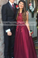 Red Appliques A-Line Floor-Length Scoop Lace up Cap Sleeve Beads Prom Dresses RS04