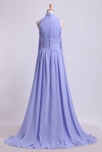 Load image into Gallery viewer, High Neck Prom Dresses Pleated Bodice A-Line Chiffon Sweep SRSPQS3MK7G