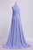 High Neck Prom Dresses Pleated Bodice A-Line Chiffon Sweep SRSPQS3MK7G