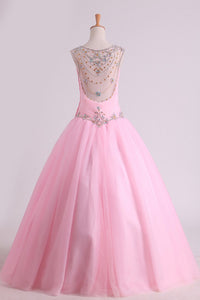 2024 Scoop Quinceanera Dresses Tulle With Beads And Ruffles Floor Length