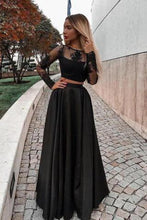 Load image into Gallery viewer, 2023 Long Sleeves Scoop Prom Dresses A Line Satin With Applique Two Pieces