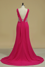 Load image into Gallery viewer, 2024 Fuchsia Straps Prom Dresses Beaded Waistband Mermaid Sweep Train Chiffon